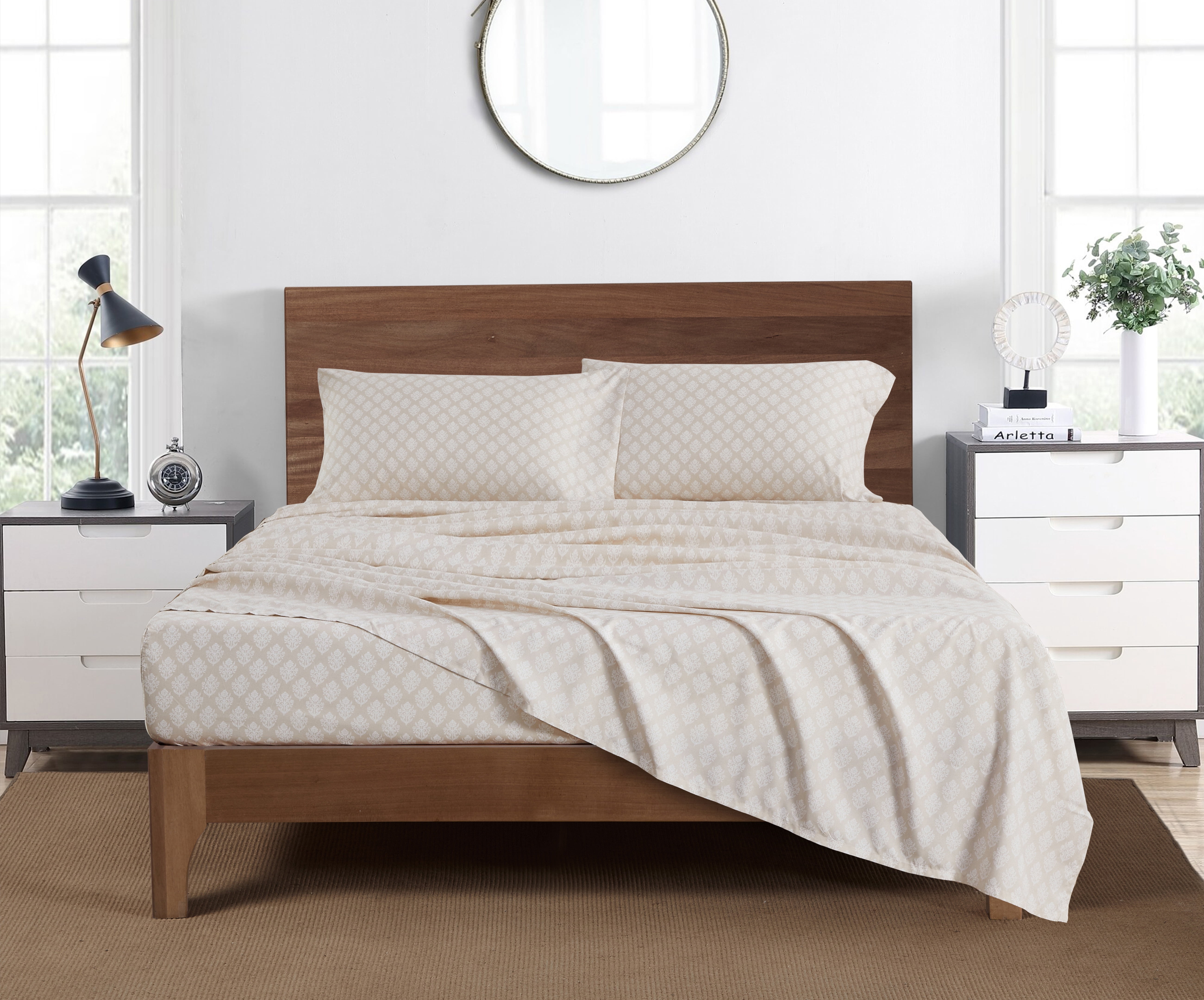 Mainstays Super Soft Recycled Brushed Microfiber Bed Sheet Set, Full, Papyrus Beige, 4 Piece