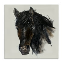 Stupell Industries Paint Stroke Black Horse Animals Painting Wrapped Canvas Art Print Wall Art, 17 x 17