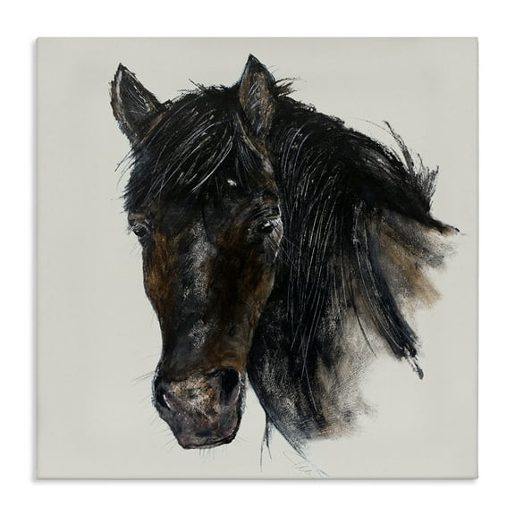 Stupell Industries Paint Stroke Black Horse Animals Painting Wrapped Canvas Art Print Wall Art, 17 x 17