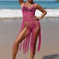 thumbnail image 6 of fatyb Womens Crochet Cover up Tassels Swimsuit Hollow out Coverup Sleeveless Bikini Beach Mesh Knit Dress, 6 of 6