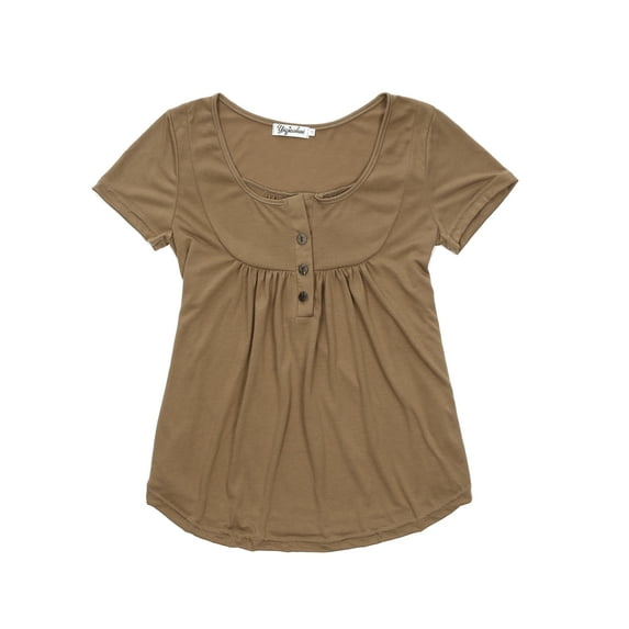 Qmyliery Women Summer Top, Solid Color Loose Low Chest Outfit, Short Sleeve Pleated Wild Fashion Pullover Casual Top Shirt