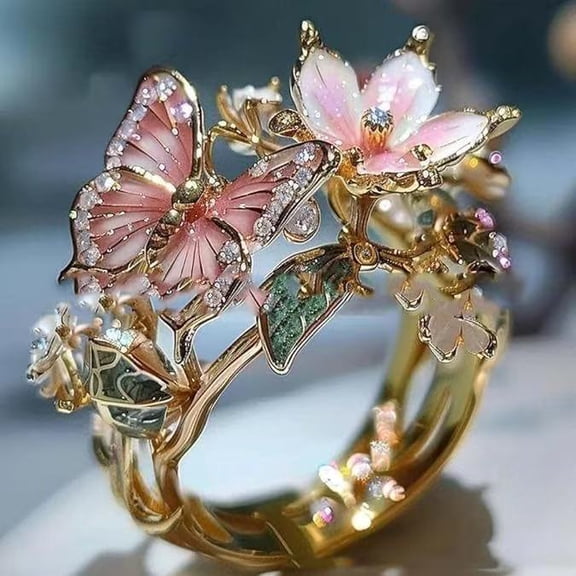 POITVD New Colorful Enamel Rings, Butterfly & Flower Open Adjustable Rings, Fashion Decorative Jewelry for Women
