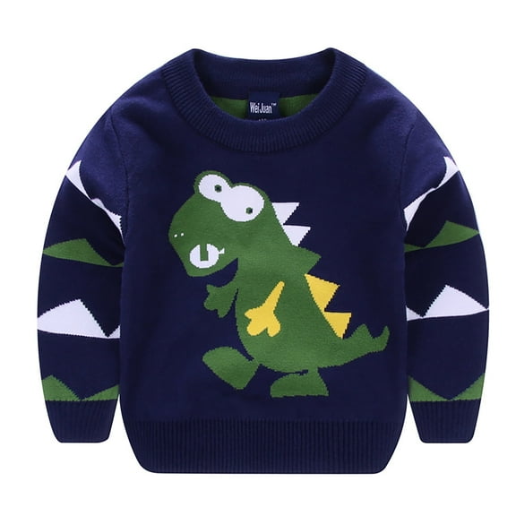 Kids Sweater Dinosaur Sweater Knitwear Cartoon Trend Style Base Shirt Stripes Toddler Sweaters Blue 2 Years-3 Years
