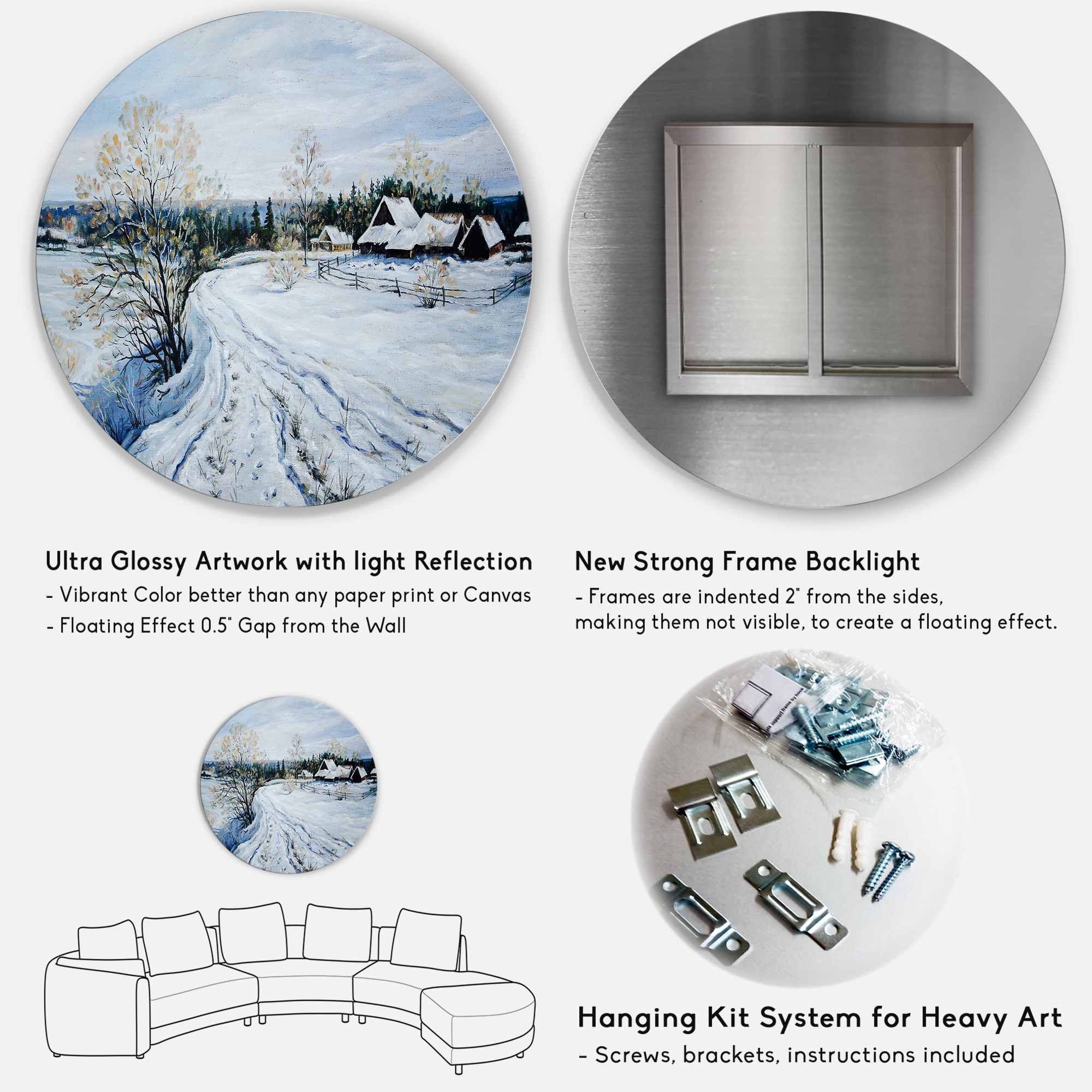 Designart 'Country Road In Winter Times Landscape II' Traditional Circle Metal Wall Art 23x23 - Disc of 23