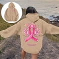 thumbnail image 2 of Oversized Sweatshirt for Women Pink Ribbon Print Cancer Awareness Hoodie Long Sleeve Fall Winter Pullover Tops (Khaki, S), 2 of 6