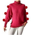 thumbnail image 2 of Maqroz Winter Sweaters for Women Long Sleeve Turtleneck Pullover Comfortable Knitting Pullovers Cute Knitted Pom Poms Top Casual Solid Color Sweater, 2 of 6