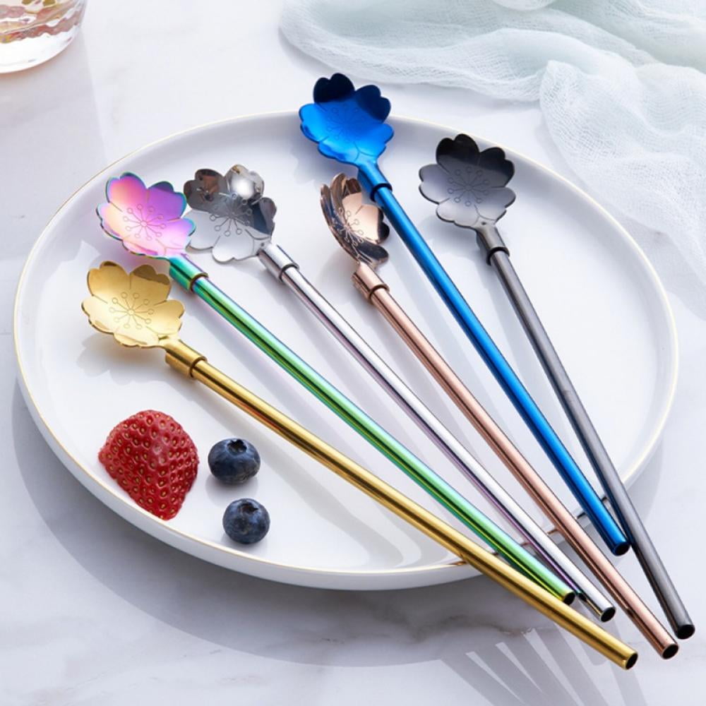 Colorful Spoon Straw Reusable Stainless Steel Metal Drinking Straws Scoop 2 In 1 Colorful Spoon Straw Reusable Stainless Steel Metal Drinking Straws Scoop 2 In 1