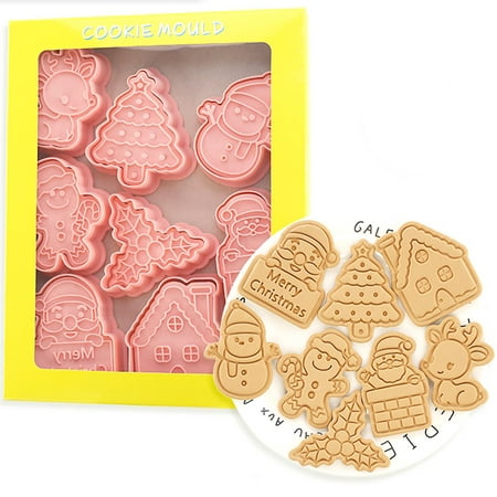 

Christmas Cookie Cutters Mini Cookie Stamps Embossing Christmas Shapes 3D Plastic Cookie Cutters for Kids Snowman Santa Christmas Tree Reindeer Fondant Cookie Baking Birthday Party Supplies