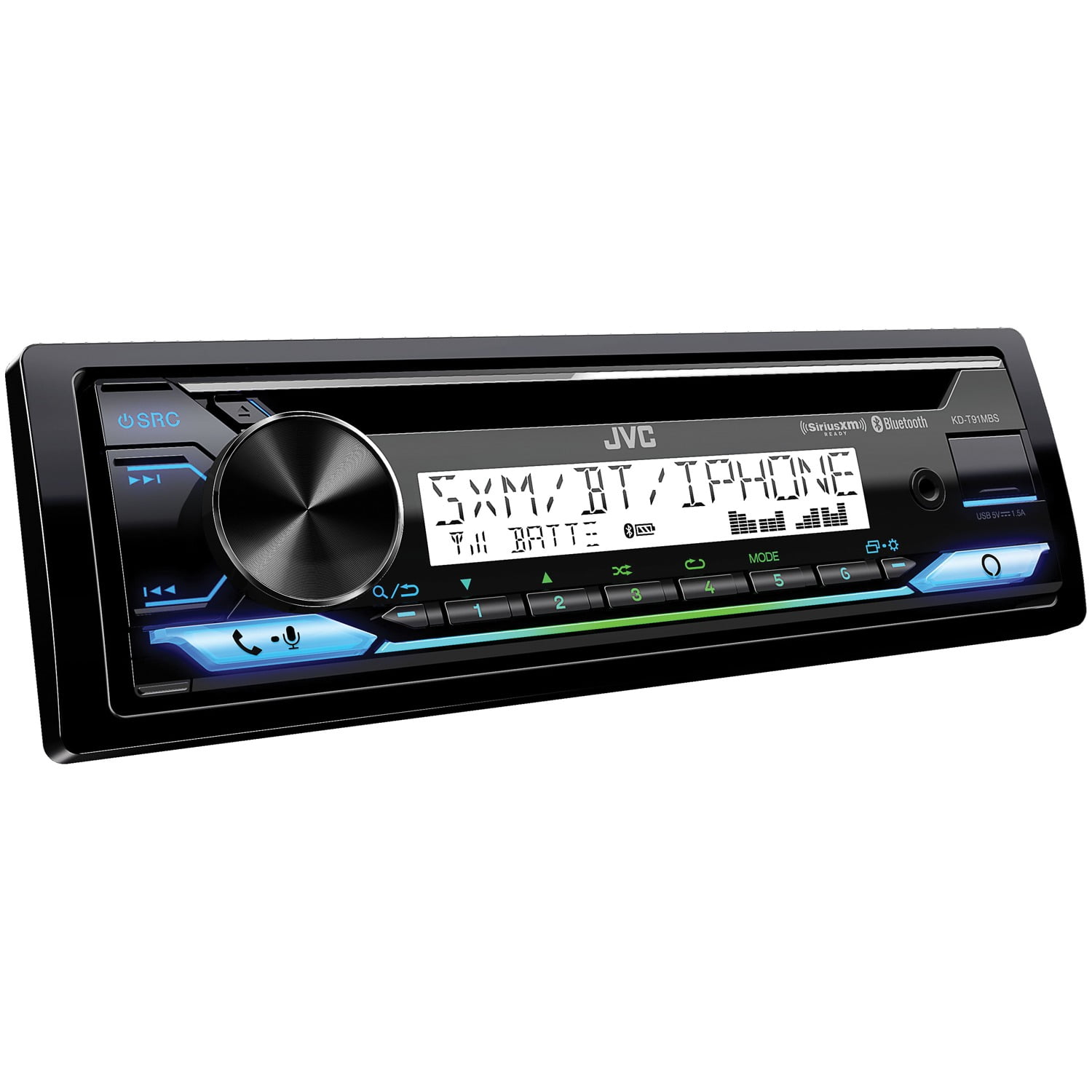 JVC KD-T91MBS Single-DIN In-Dash Powersports/Marine AM/FM/CD Receiver with Bluetooth, Amazon Alexa, and SiriusXM Ready