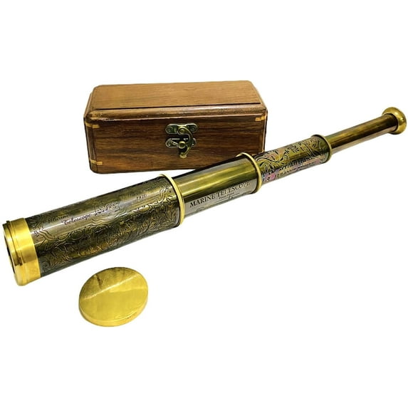 Telescope, Maritime Nautical Brass Telescope with Box, Engraved Gift for Husband, Birthday Gift, Colorful, 15 Inches