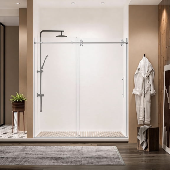 68-72"W x 76"H Frameless Single Sliding Shower Door, 3/8"(10mm) SGCC Tempered Glass, Brushed Nickel