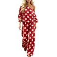 thumbnail image 2 of Karymi Summer Tops for Women 2026 Polka Dot Print 2 Piece Outfit Set, One Shoulder Cold Shoulder Batwing Short Sleeve Crop Top, High Waist Pleated Wide Leg Long Pants 2 Piece Sets for Women, 2 of 5