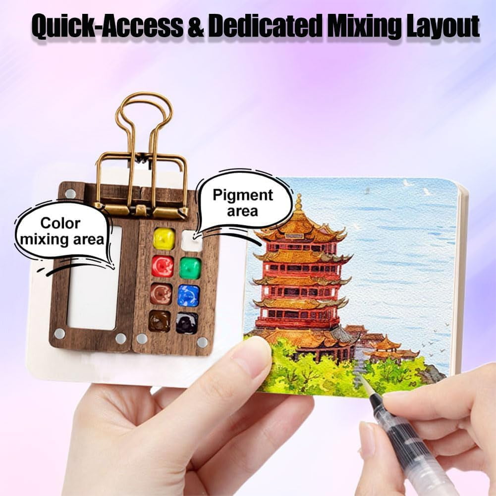 Pocket Artist Watercolor Travel Set, Mini Watercolor Paint Set Paint Palette Travel Kit, Pocket Artist Watercolors Travels Sets for Artists(8 Grid )