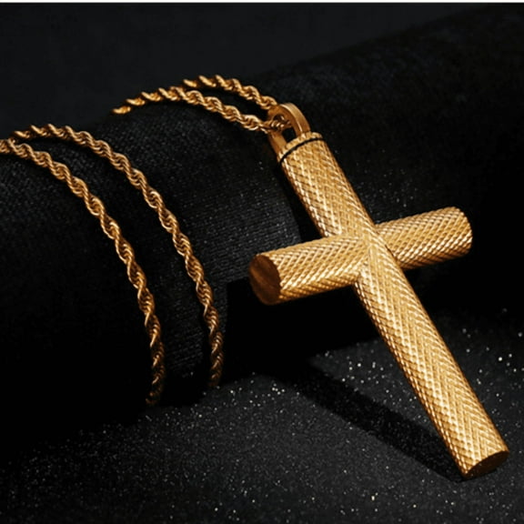 Cross Pendant 14K Yellow Gold Trend Men's Necklace Jewelry Best Gift Party Screw Cross