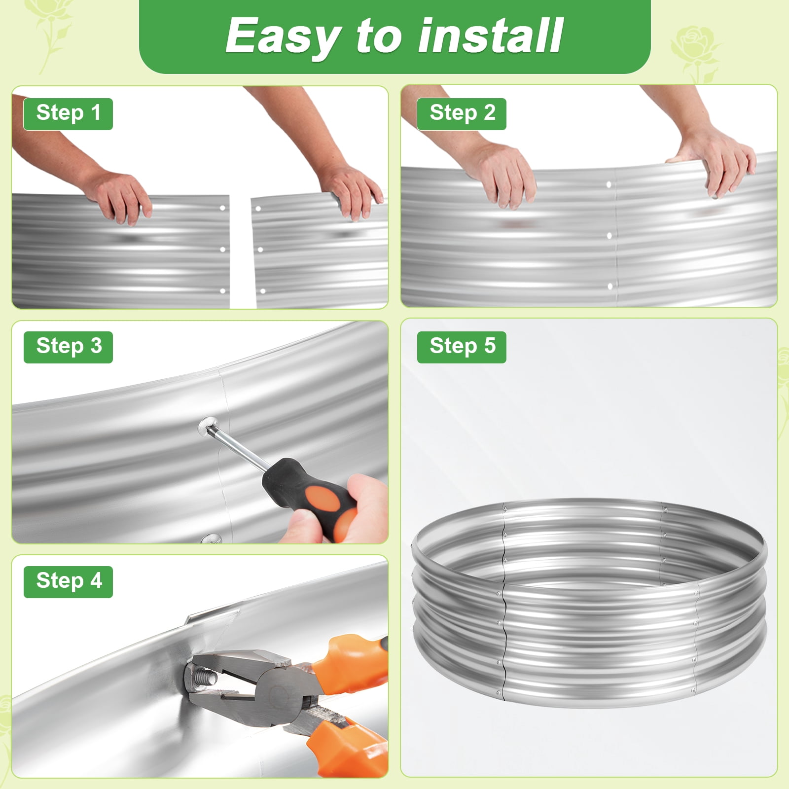 Land Guard 3 Pack 2x2x1ft Raised Round Garden Beds Outdoor, Easy Assembly Durable 1ft Tall Galvanized Metal Planter Box silvery