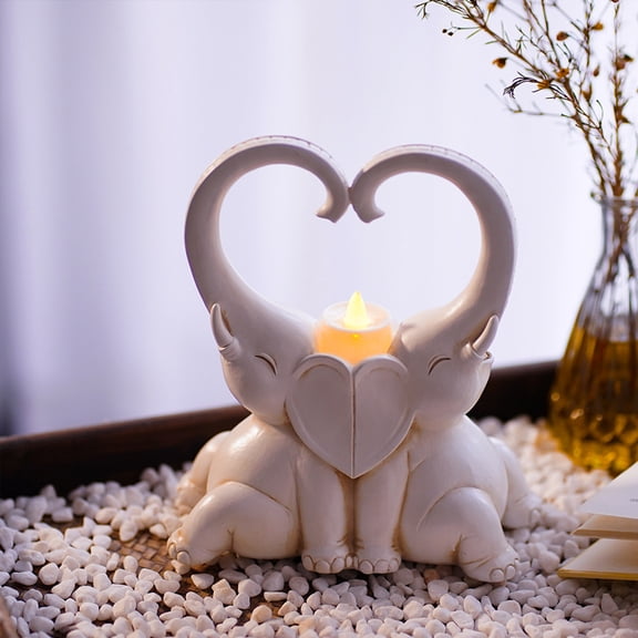 Gold Elephant Statue Home Decor Brings Good Luck, Elephant Gifts for Love, Cute Resin Elephant Figurines Decorations for Bookshelf TV Stand Coffee Table Shelf, Living Room Office Decor(White)