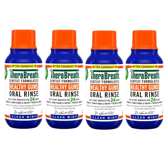 TheraBreath Healthy Gums Mouthwash, Clean Mint, Antigingivitis, Travel Size, 3 fl oz - 4 Pack
