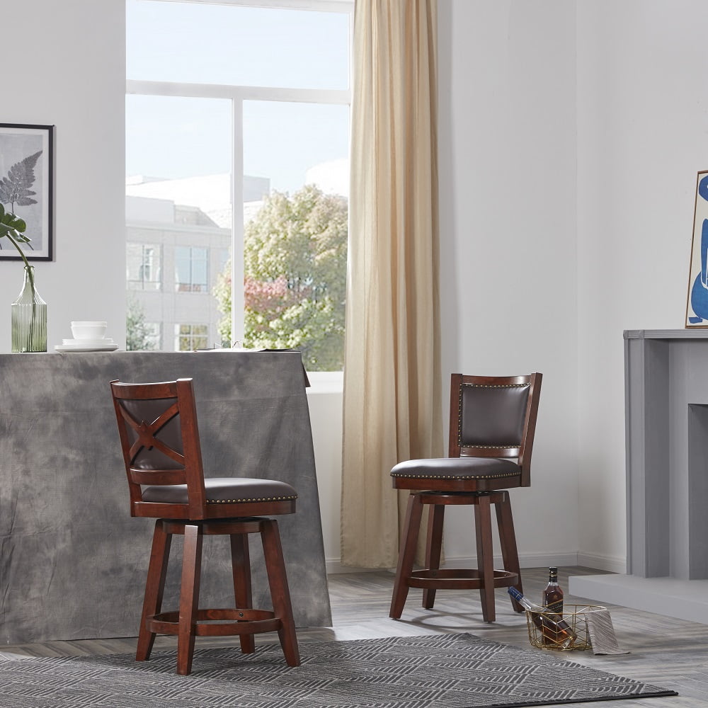 Boraam Broadmoor 29in. High Back Swivel Wood Bar Stool, Cappuccino Finish