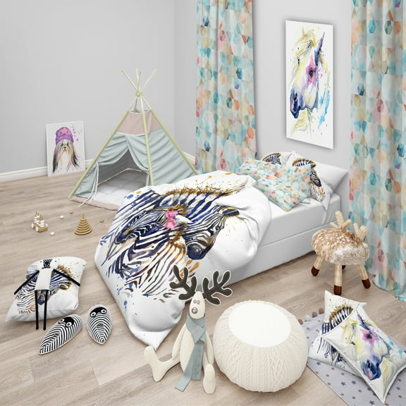 Designart 'Zebra Watercolor Leftwards' Modern & Contemporary Duvet Cover Set