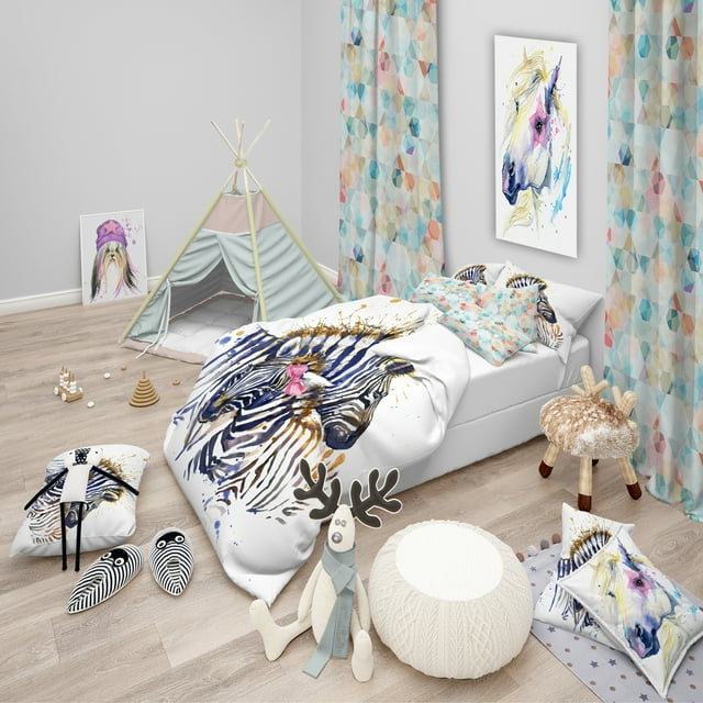 Designart 'Zebra Aquarelle vers la Gauche - Ensemble de Housse de Couette Moderne