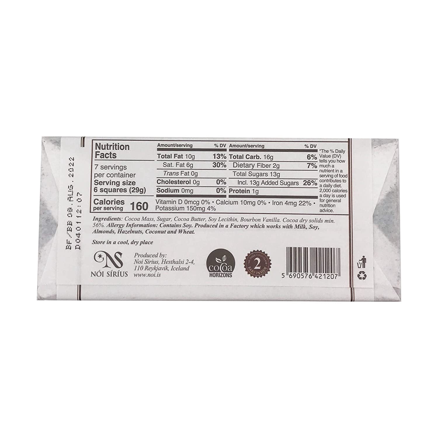 Noi Sirius Pure Icelandic Chocolate Bar - Bitter Sweet 56% (7.05 ounce)
