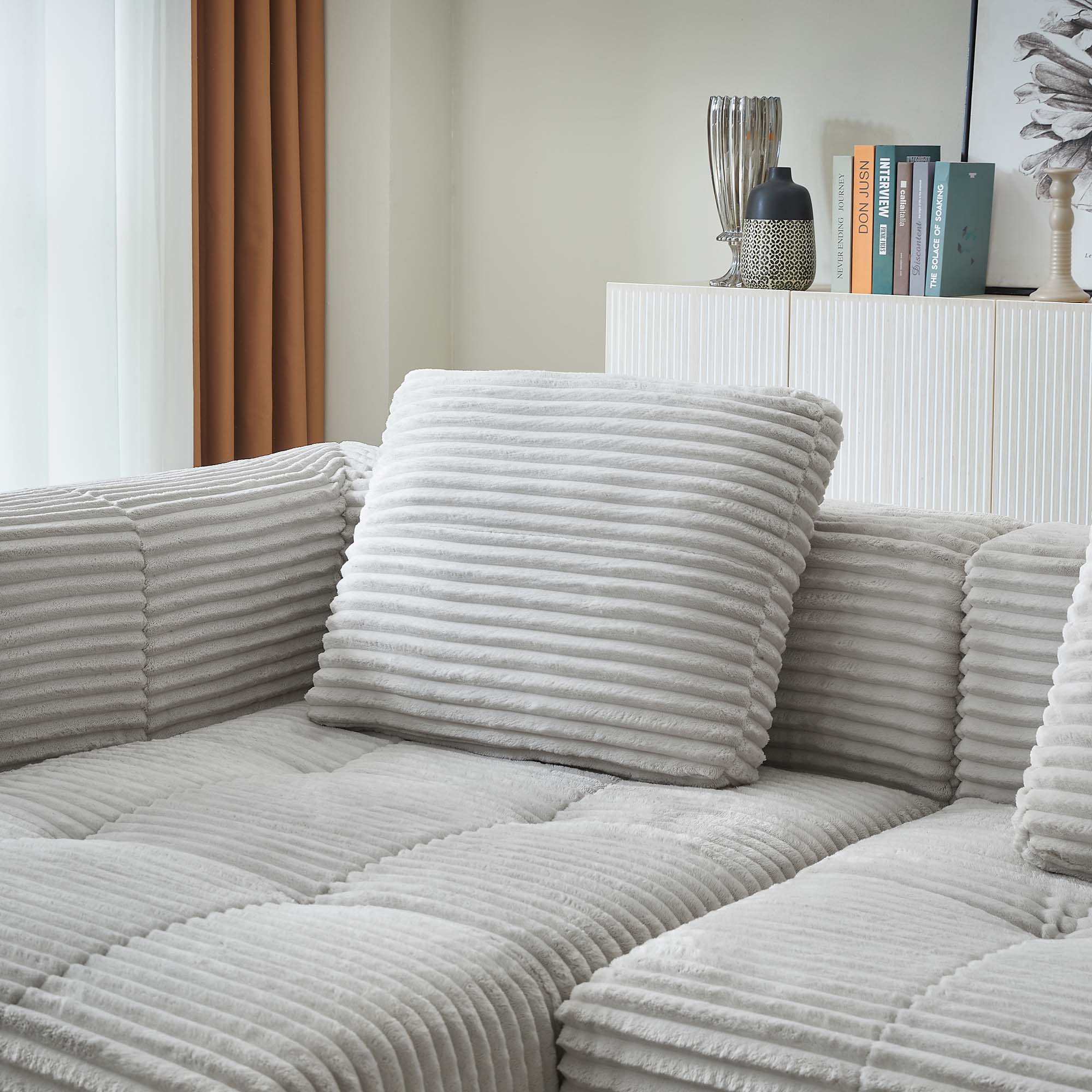 Miniyam 108 in 3 Seats L-Shape Modular Compressed Couch, Sectional Sofa with Chaise Lounge, Upholstered Oversized Tufted Couches for Living Room, Light Grey
