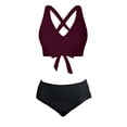 thumbnail image 3 of Bosfbaoi Swimsuit for Women 2-Piece High Waisted Bikini Set Twist Front Crisscross Back Top Tummy Control Bottom Regular Solid Bikini Sets for Women, 3 of 6
