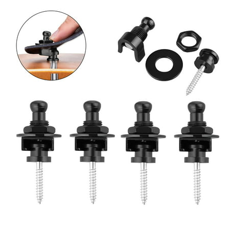 Round Head Guitar Strap Locks Set, TSV 4 Pcs Schaller-Style Straplocks Parts Widely Used for Electric Acoustic Guitar, Bass, Ukulele, Heavy Duty Metal Guitar Strap Button (Best Strap For Heavy Bass)
