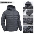 thumbnail image 5 of Muvtei Men's Puffer Jacket Hooded Windproof Full Zip Casual Coat Warm Water Resistant Jacket Lightweight Winter Outerwear Grey-L, 5 of 10