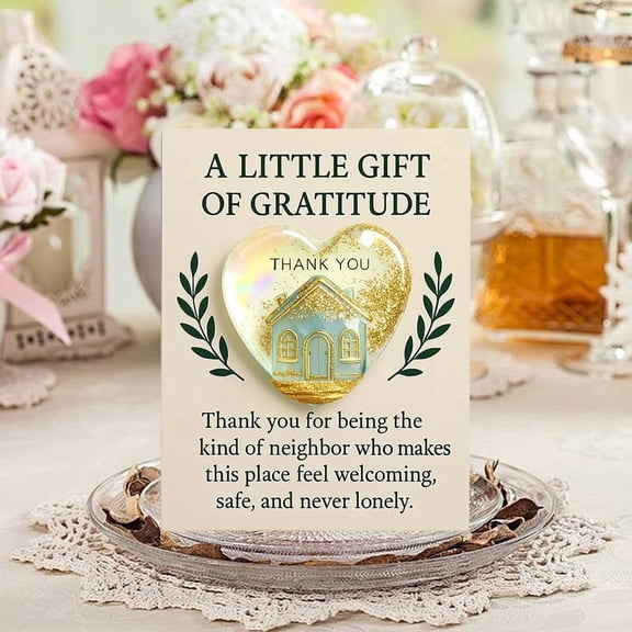 Uxgjfwu Heart Shaped Neighbor Thank You Card, Pocket Hug Design with Golden House and Blue Accents, Appreciation Greeting Card for Friends, Thoughtful Gift of Gratitude