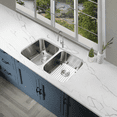 thumbnail image 6 of KBFmore Classic 32 Inch 16 Gauge Undermount 50/50 Double Equal Bowl Stainless Steel Kitchen Sink with Strainer and Grid, 6 of 11