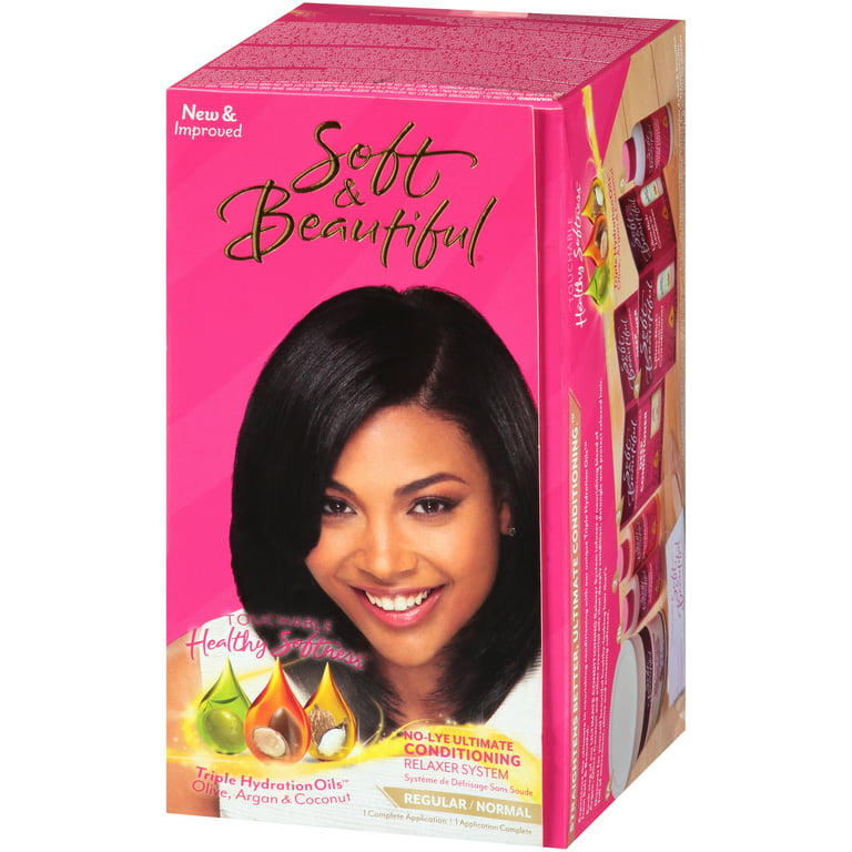 Soft & Beautiful Regular No-Lye Conditioning Relaxer Kit - For Relaxed  Hair. Contains Coconut Oil, Olive Oil, Argan Oil.