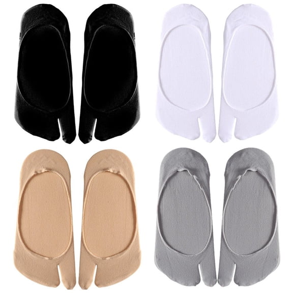 vlrwzc 4 pairs No Show Socks Summer Outdoor No Show Tabi Two Toe Socks Invisible Liner Boat Ankle Toe Socks For Women Ladies