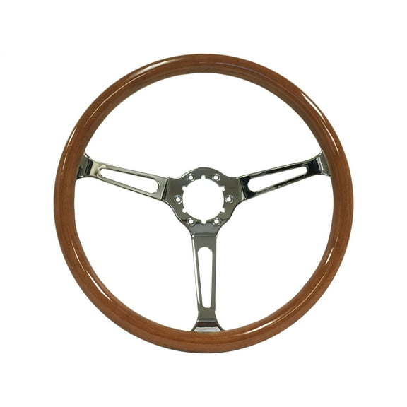 VSW 15 inch Steering Wheel; Walnut Wood, Slotted Chrome Spoke ST3579