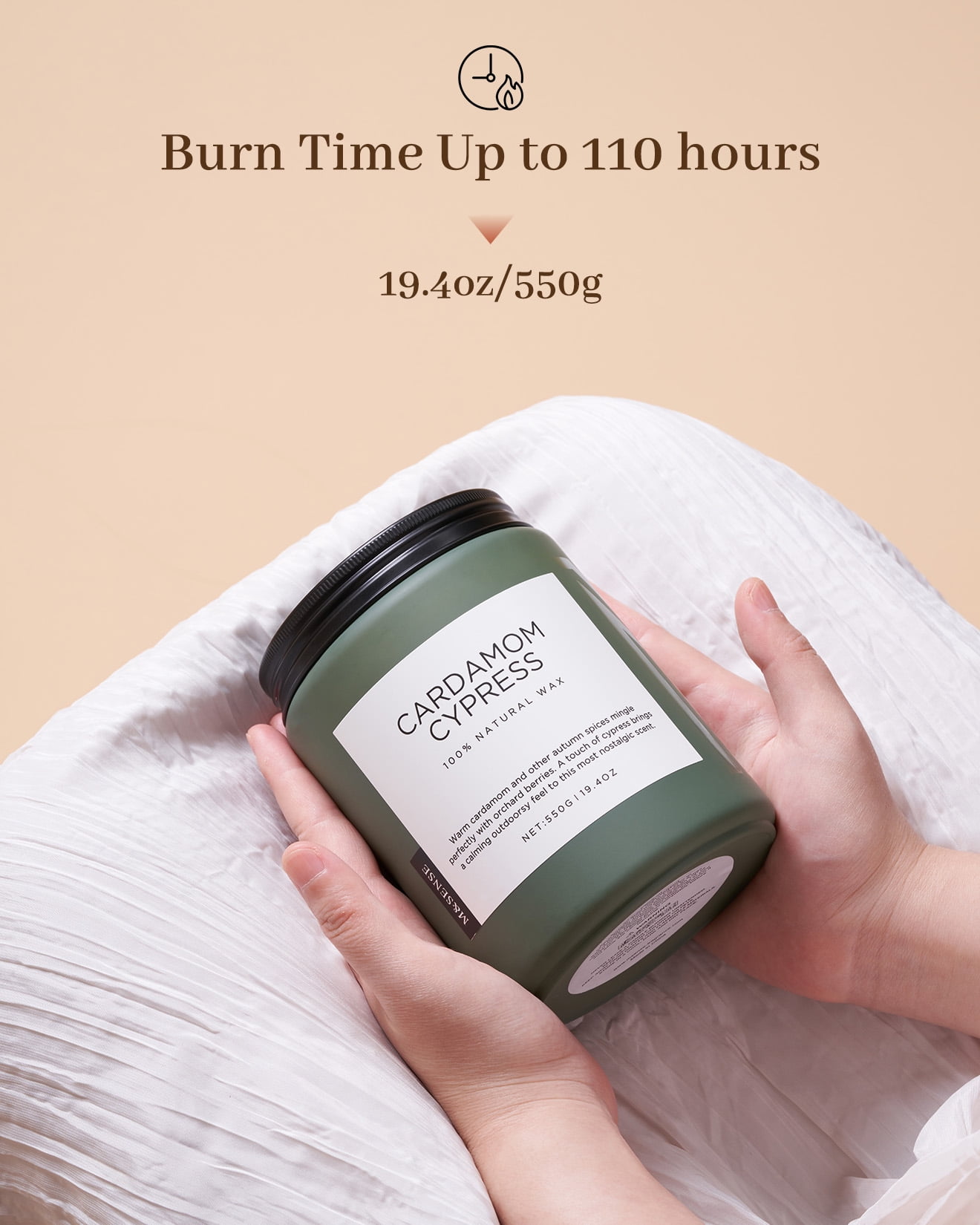 M&SENSE Cardamom Cypress Large Soy Candles for Home Scented，2 Wick Large Soy Natural Candles 19.4oz 110 Hours Long Lasting Slow Burning, Christmas Holiday Woody Scented Winter Candle Gift