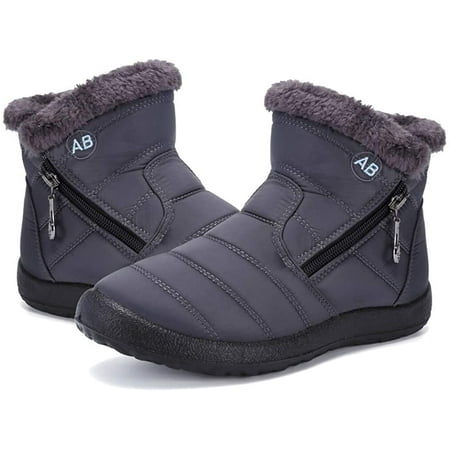 

Womens Snow Boots Winter Fur Lined Ankle Boots Ladies Side Zipper Warm Lightweight Booties Outdoor Anti-Slip Girls Walking Boots