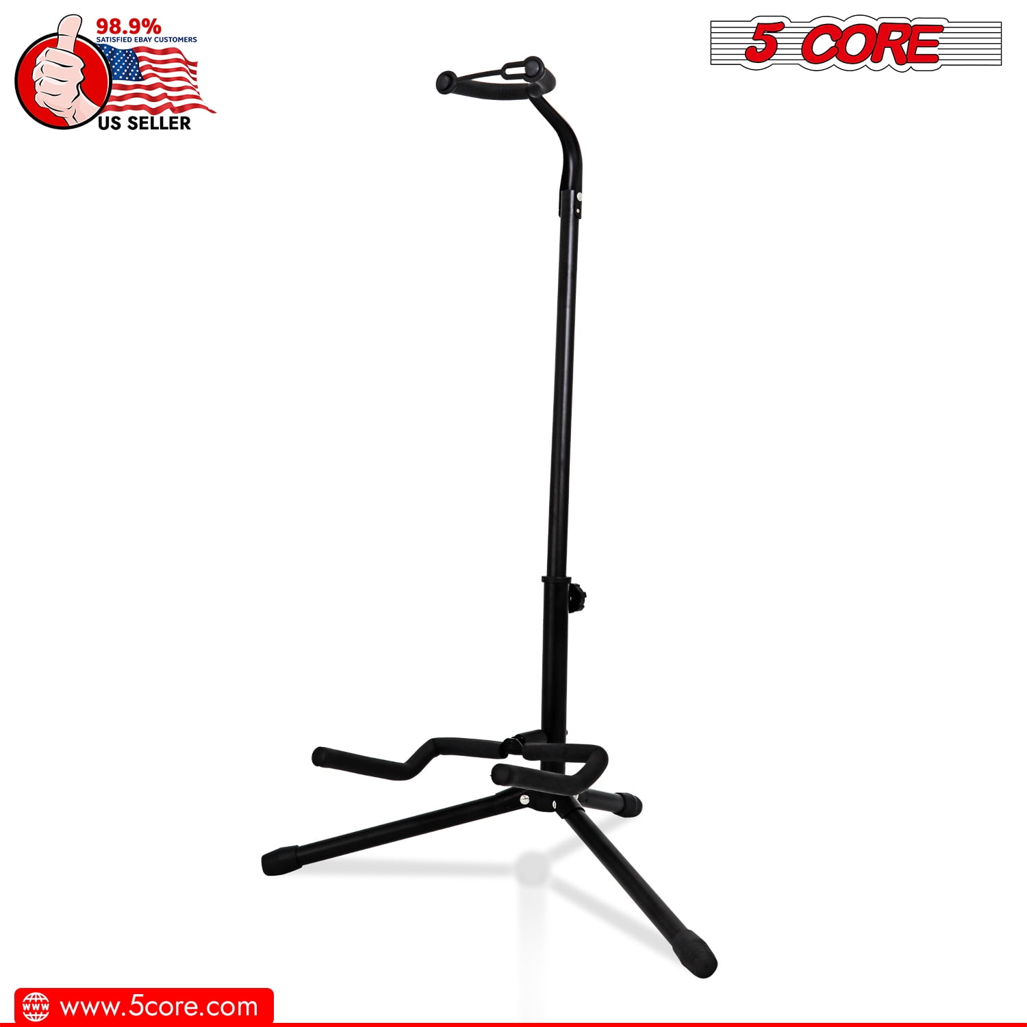 5Core Guitar Stand Floor Adjustable Heavy Duty Folding Metal Black for Acoustic Electric Bass Guitars 2 Pack