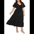 thumbnail image 2 of Vestido Bohemio de Talla Grande para Mujer, Verano 2025, Midi, , Corta, Escote Corazón, Cintura Elástica Negro XL, 2 of 9