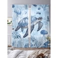 thumbnail image 4 of Coastal Blue Sheer Curtains 96 Inch Long 2 Panels, Sea Turtles Jellyfish Corals Summer Marine Life Light Filtering Rod Pocket Curtains, Sheer Voile Drapes for Living Room Bedroom, 52"x96", 4 of 8