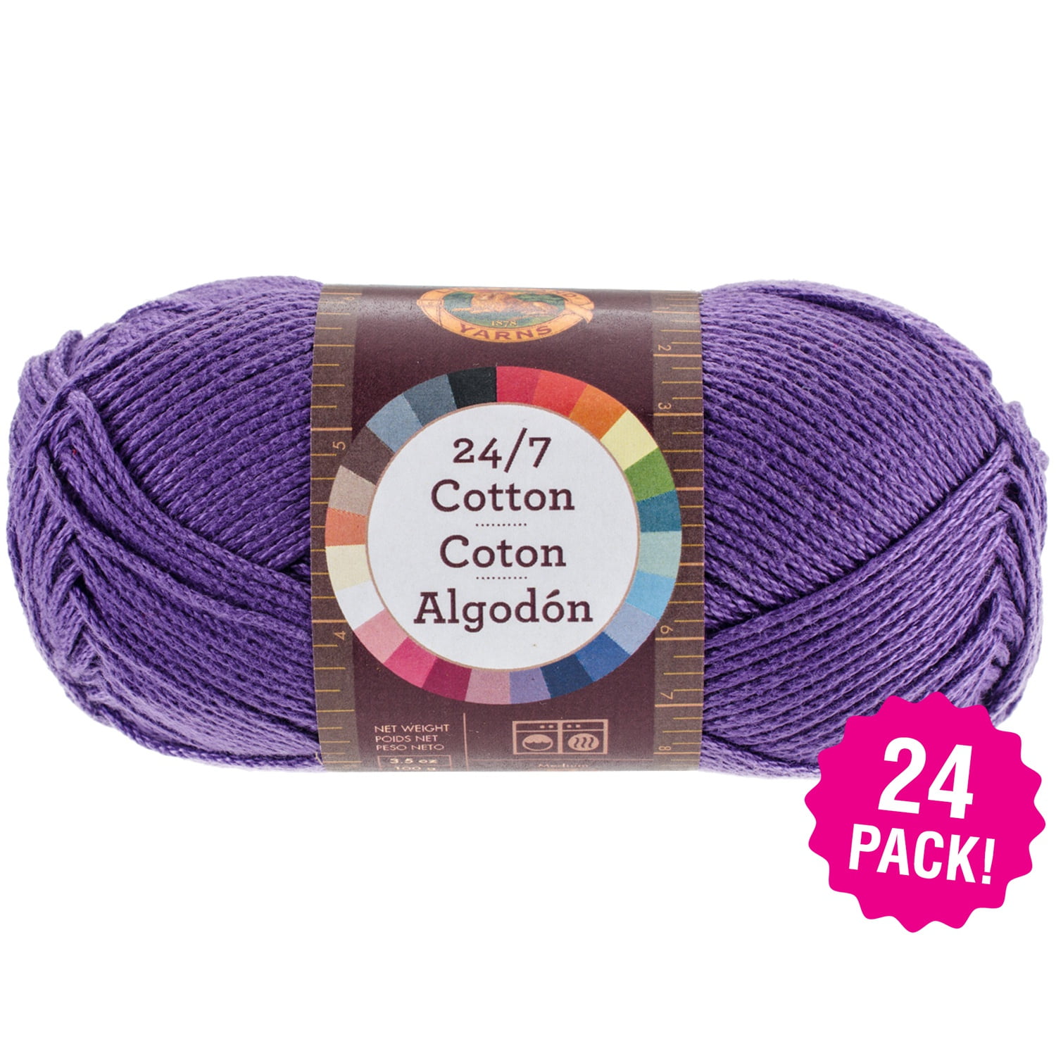 Lion Brand 24/7 Cotton Yarn Purple, Multipack of 24