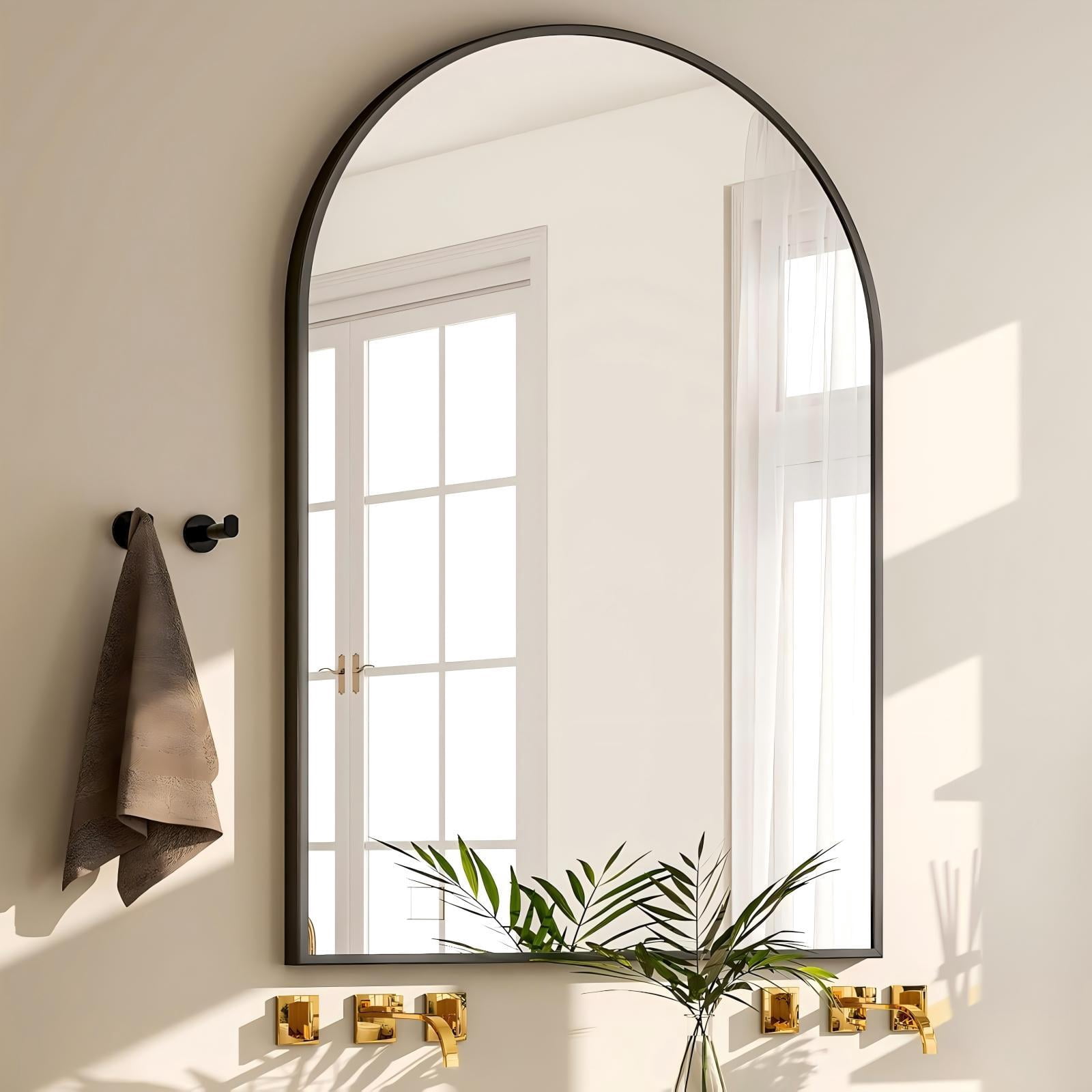 Mirrasia 32"x48" Arched Bathroom Mirror Wall Mounted Vanity Mirror,Black