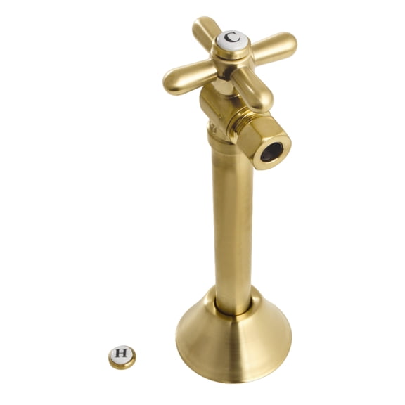 Kingston Brass CC83207X 1/2-Inch Sweat x 3/8-Inch O.D. Comp Angle Shut-Off Valve with 5-Inch Extension in Brushed Brass