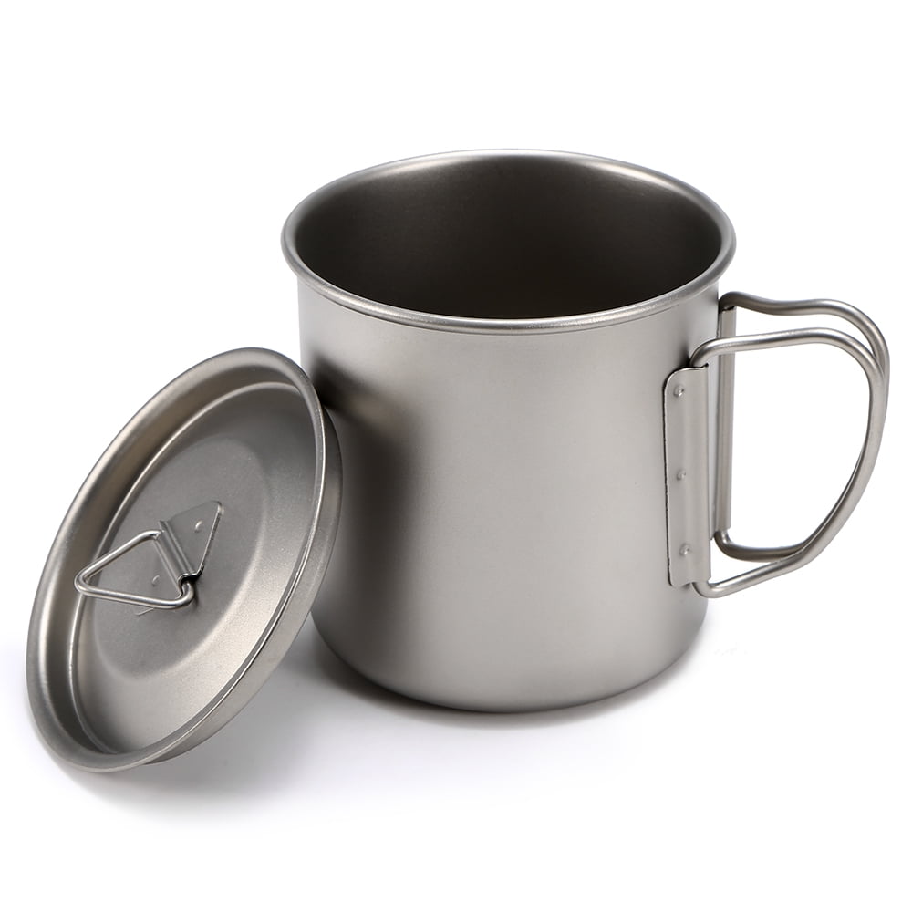 Viudecce Ultralight Titanium Cup Outdoor Portable Mug Camping Picnic Water Cup with Foldable Handle 450Ml