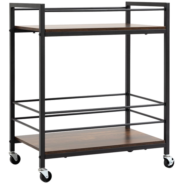 HOMCOM Chariot de Cuisine Roulant, Chariot Utilitaire à 2 Niveaux avec Rangement, Chariot de Service avec Roues Verrouillables pour Maison Bar, Salon, Brun Rustique