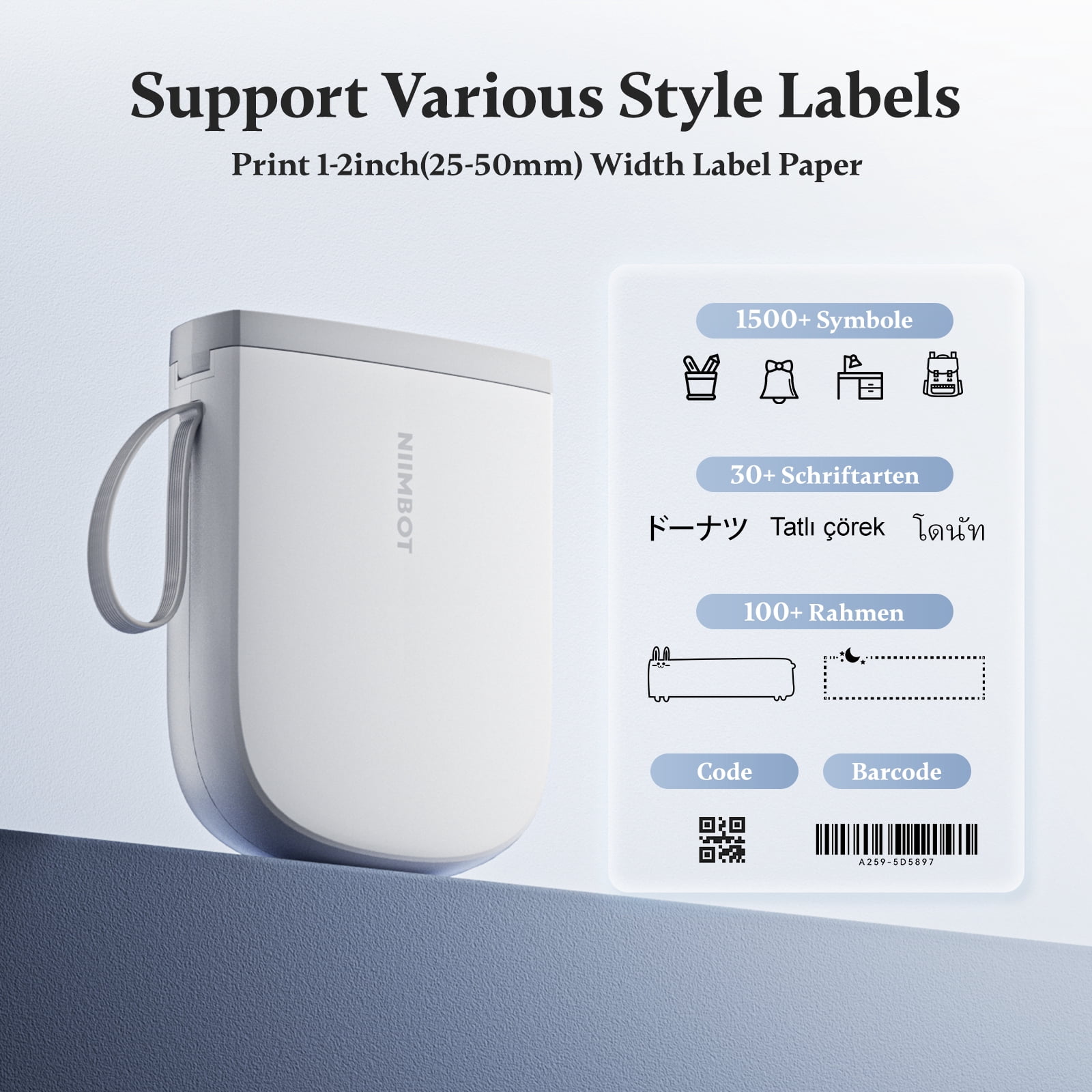 NIIMBOT D11 Upgraded HD 300 dpi Label Maker Mini Bluetooth Wireless Label Printer Inkless Labeler Rechargeable（White)