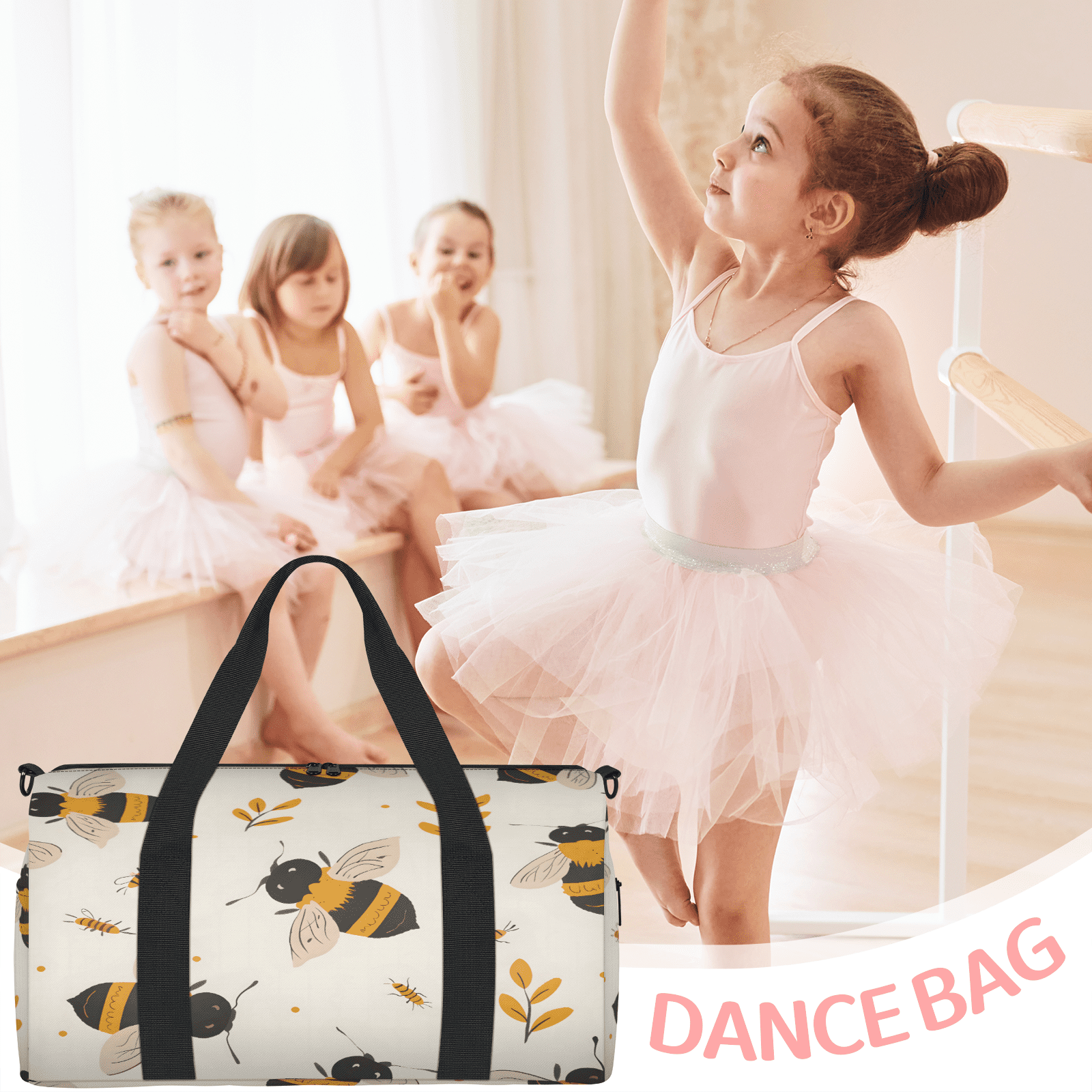 Herdesigns Honey Bee Gym Bag for Women, Duffle Bag for Travel Sport, Lightweight Waterproof Carry on Weekender Overnight Dance Yoga Workout Bags