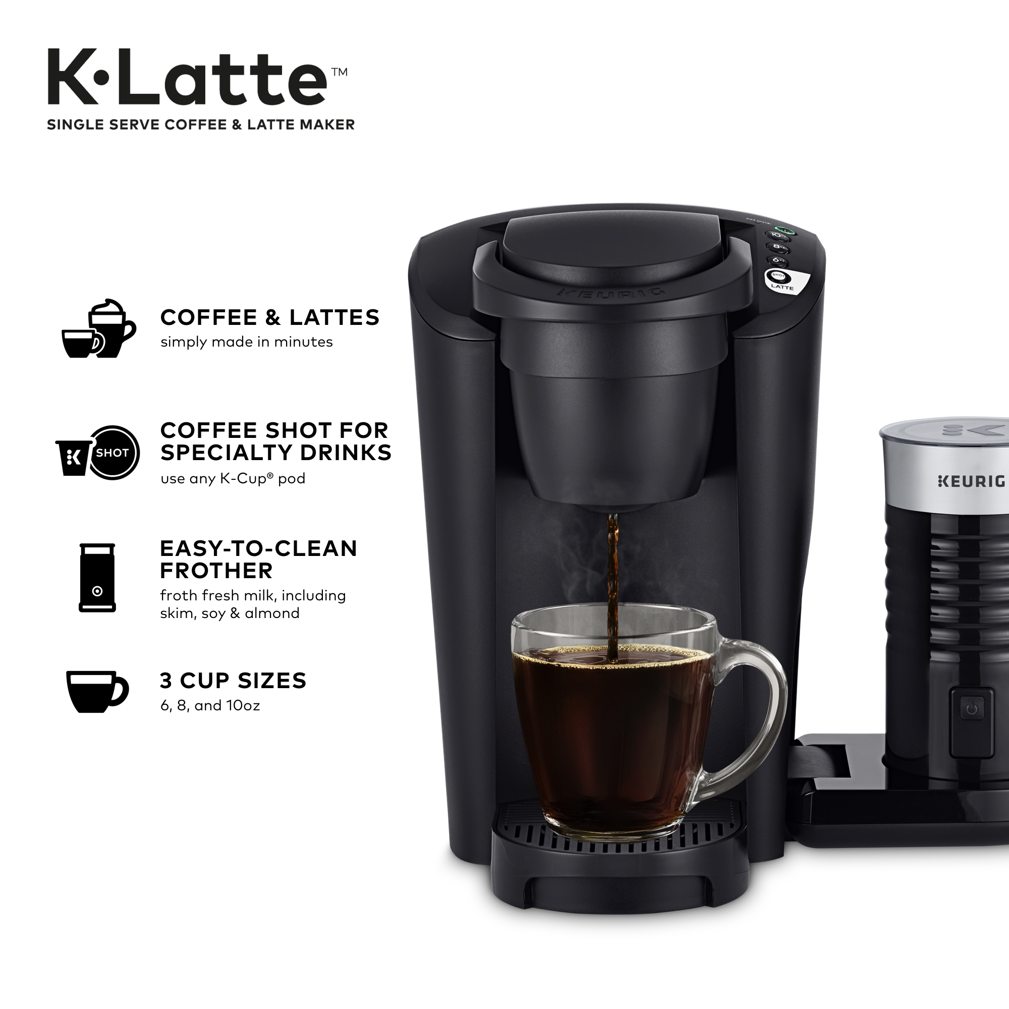 Keurig K-Latte Single Serve K-Cup Coffee and Latte Maker, Comes with Milk Frother, Compatible With all Keurig K-Cup Pods, Matte Black Keurig Products. 5000200559 Keurig K-Latte Single Serve K-Cup Coffee and Latte Maker, Comes with Milk Frother, Compatible With all Keurig K-Cup Pods, Matte Black Keurig Products. 5000200559
