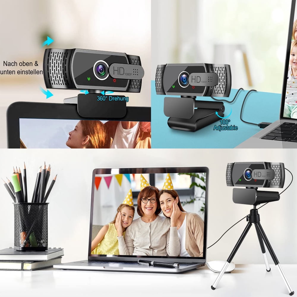 HD1080P Webcam with Microphone, Automatic Light Correction, USB PC Webcam with Cover, 110° Wide Angle, PC Camera for PC, Laptop, Computer, Linux, Mac