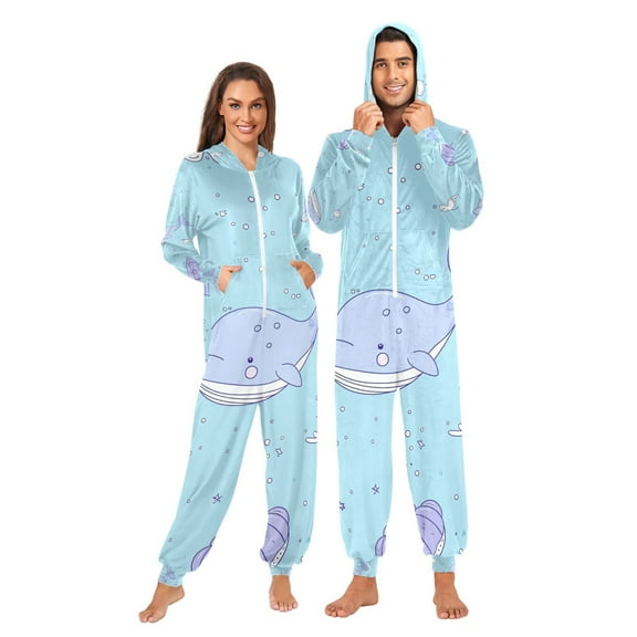 Simple Line Whale Adult Unisex Onesie Pajamas Slim Fit One Piece Suit Pjs Sleepwear Pajama Jumpsuit