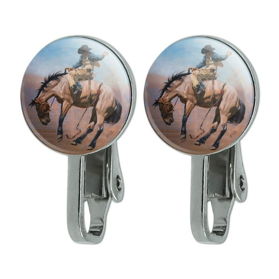 Saddle Bronc Horse Cowboy Riding Rodeo Event Novelty Clip-On Stud Earrings